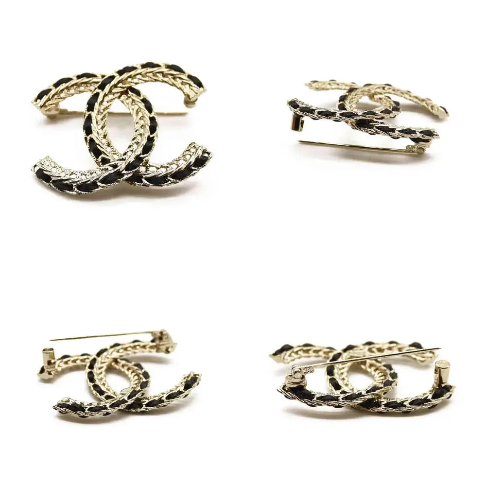 CHANEL Lambskin Chain CC Brooch Black Gold
